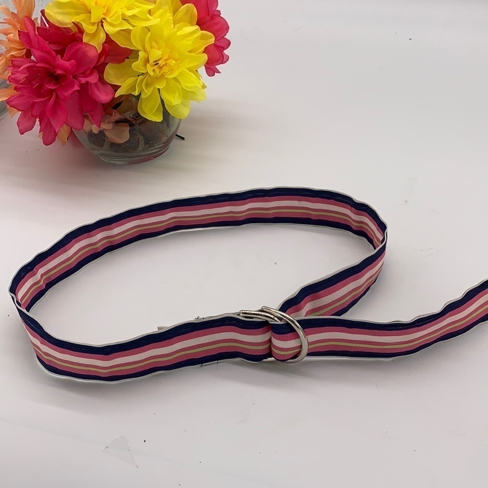 A. Tierney Pink White Blue Adjustable Ribbon Belt